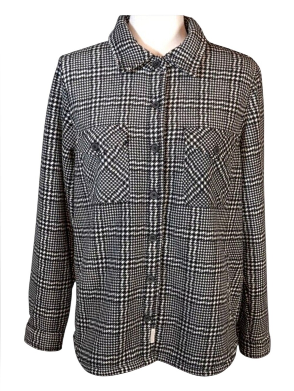 ​Soho Threads Plaid Sherpa Lined Shacket Jacket M Black White Houndstooth
